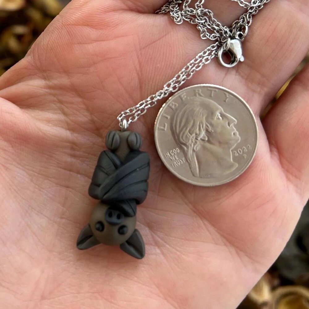 Bat Pendant Necklace - Halloween - Goth - Bats - Midnight Flight - Full Moon - Picture 2 of 2